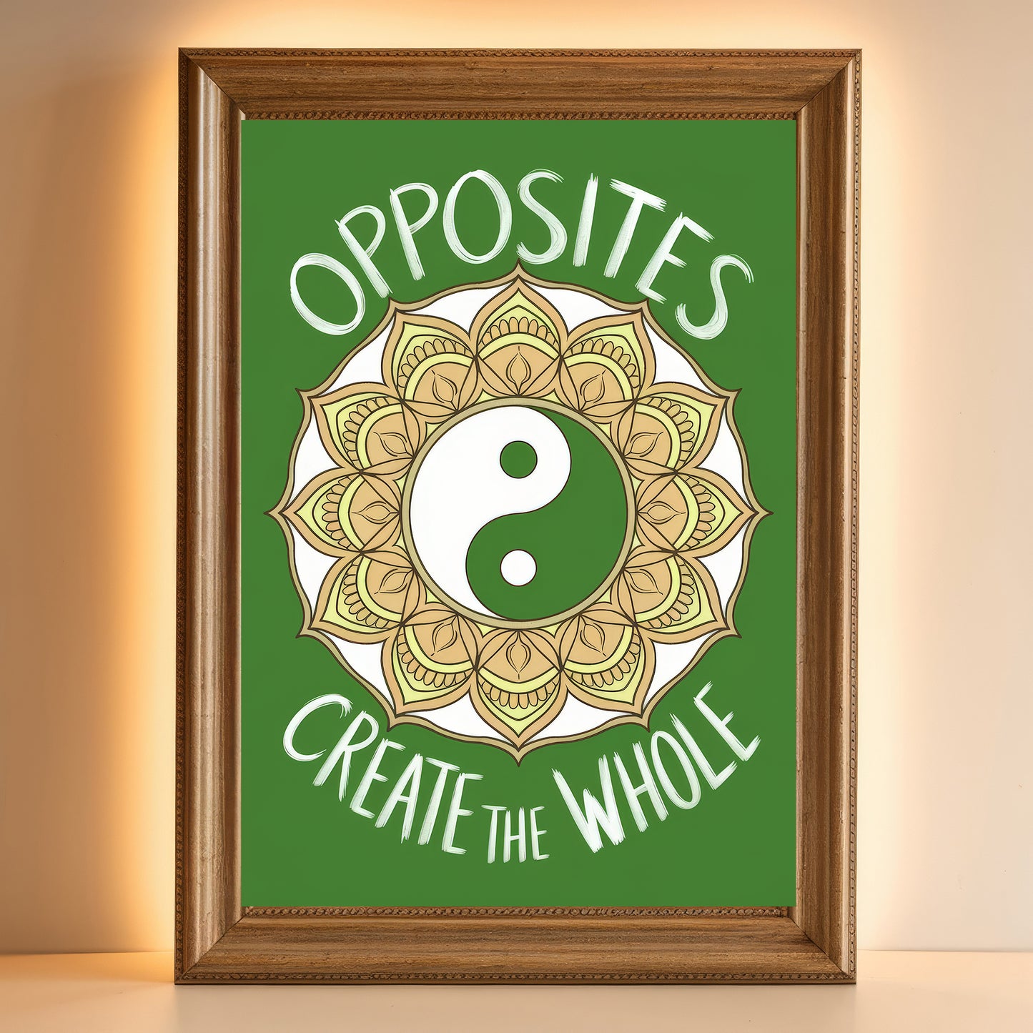 Yin Yang Mandala 3 Wall Art Poster Print With Circled Affirmation Text "Opposites Create The Whole."