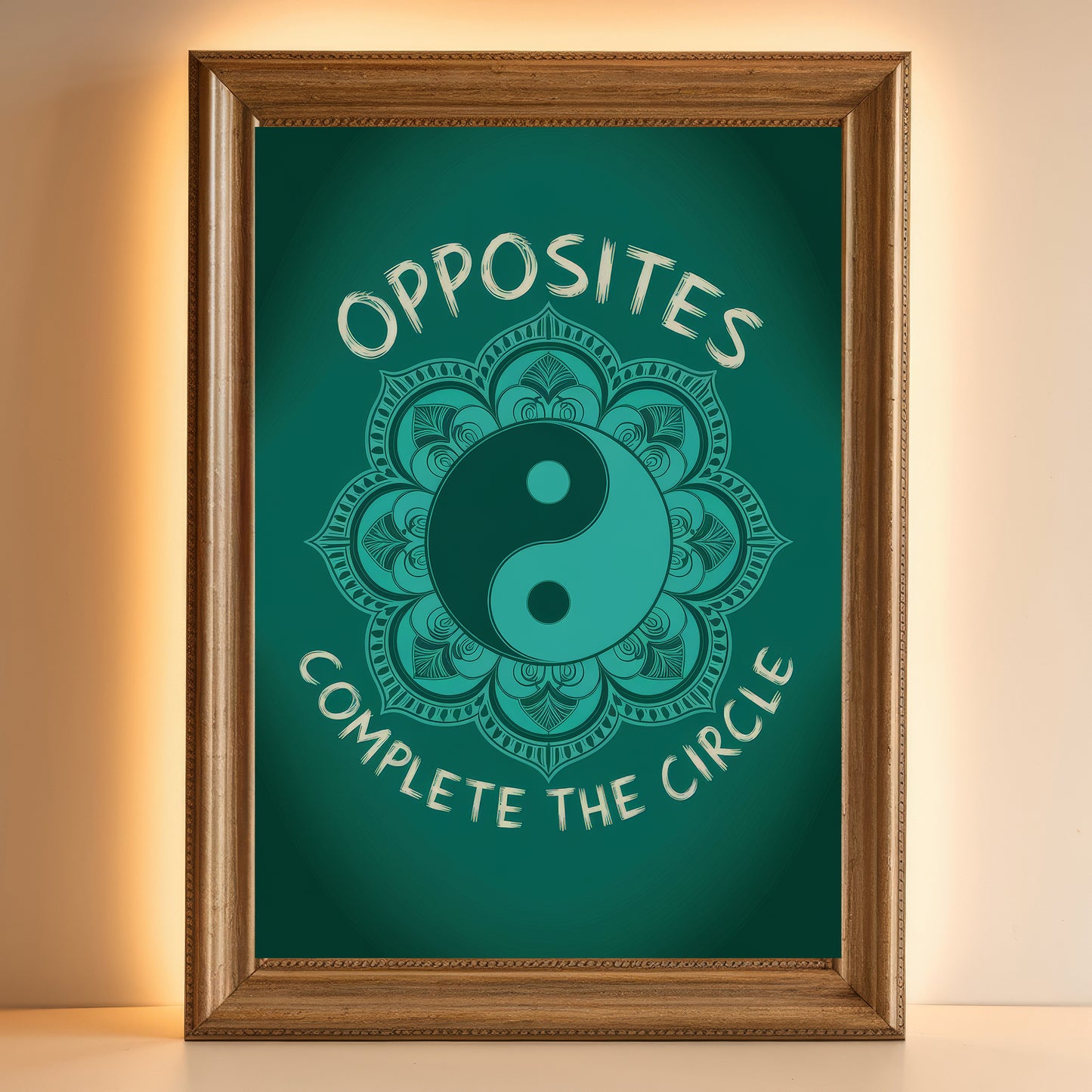 Yin Yang Mandala 7 Wall Art Poster Print With Circled Affirmation Text "Opposites Complete The Circle."