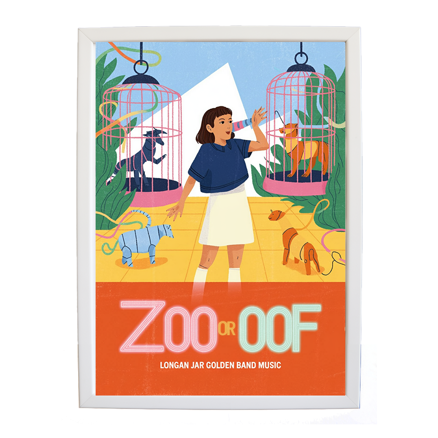 Longan Jar Golden Band Music – Music Illustration Print – wall art print – Zoo or Oof – pulsing EDM, electronic, dance – Music Stag