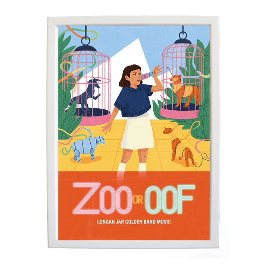 Longan Jar Golden Band Music – Music Illustration Print – wall art print – Zoo or Oof – pulsing EDM, electronic, dance – Music Stag