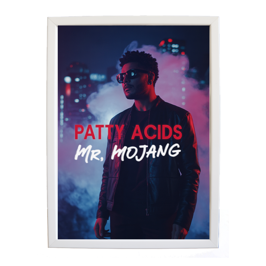 Mr Mojang – Vintage Music Poster – wall art print – Patty Acids – Dark Pop / R&B. electronic, ambient pop, cinematic
inspired by The Weeknd – Music Stag