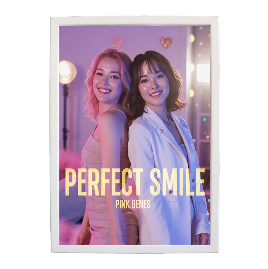 Pink Genes – Music Illustration Print – wall art print – Perfect Smile – k-pop, dance-pop and electronic female duo – Music Stag