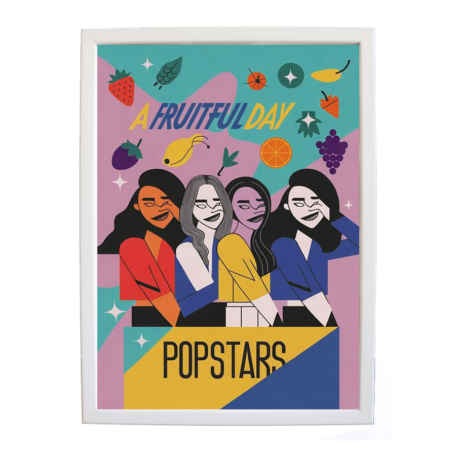 Popstars – Retro Music Print – wall art print – A Fruitful Day – punchy electronic pop, four piece girl band – Music Stag
