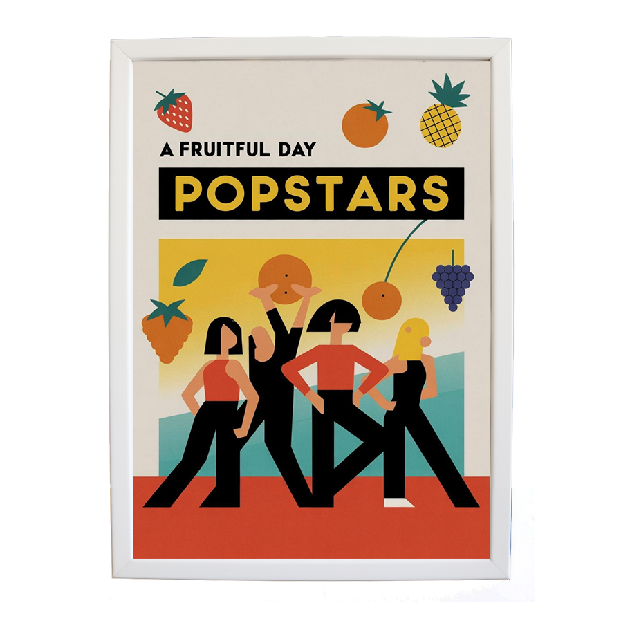 Popstars – Music Culture Poster – wall art print – A Fruitful Day – punchy electronic pop, four piece girl band – Music Stag