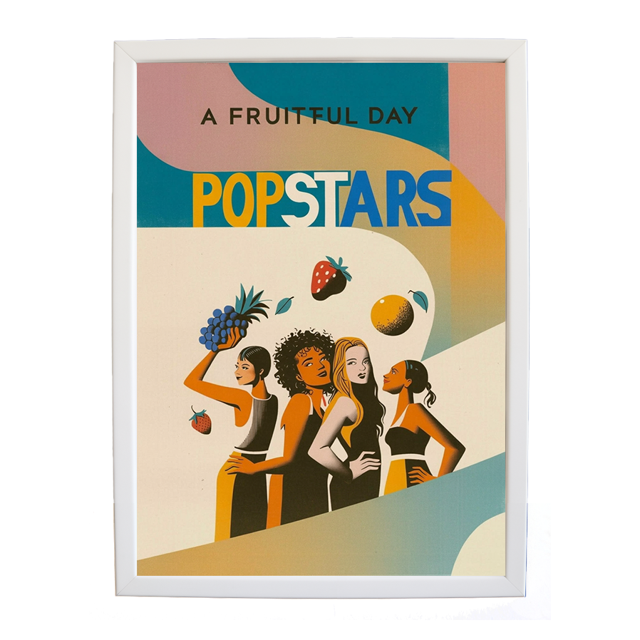 Popstars – Music Illustration Print – wall art print – A Fruitful Day – punchy electronic pop, four piece girl band – Music Stag