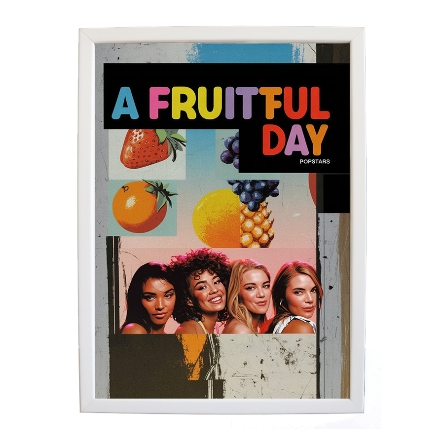 Popstars – Music Illustration Print – wall art print – A Fruitful Day – punchy electronic pop, four piece girl band – Music Stag