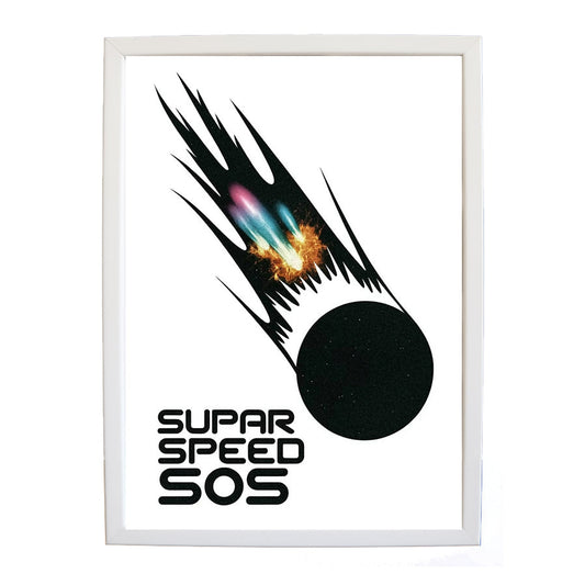SUPER SPEED SOS – Music Inspired Artwork – wall art print – Solar Drop – EDM, with four-on-the-floor kicks, crisp hi-hats, pulsating synth bass and euphoric vocals – Music Stag