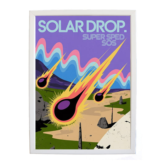 SUPER SPEED SOS – Music Inspired Artwork – wall art print – Solar Drop – EDM, with four-on-the-floor kicks, crisp hi-hats, pulsating synth bass and euphoric vocals – Music Stag