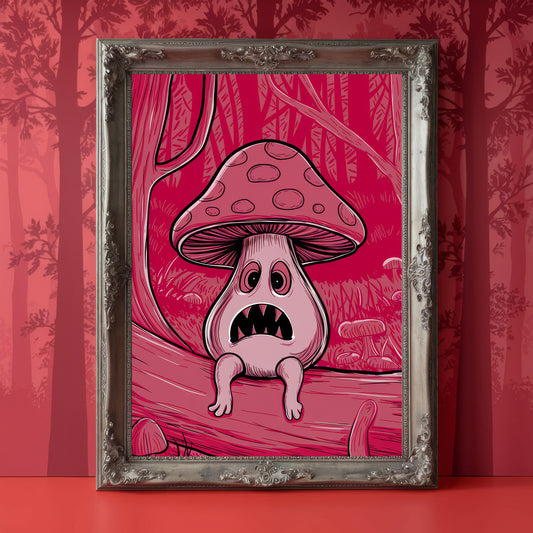 "Lament of the Lost Spore" – Sad Horror Red Mushroom Art Print