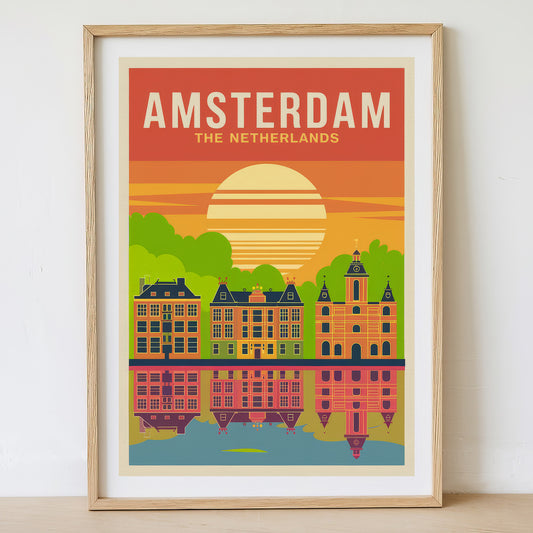 Amsterdam - Sunrise Drawing Travel Poster Print