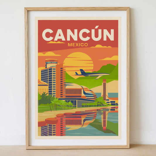 Cancún - Sunrise Drawing Travel Poster Print (Copy) (Copy)