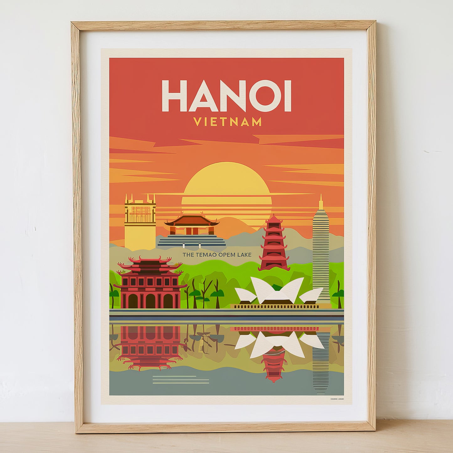 Hanoi - Sunrise Drawing Travel Poster Print
