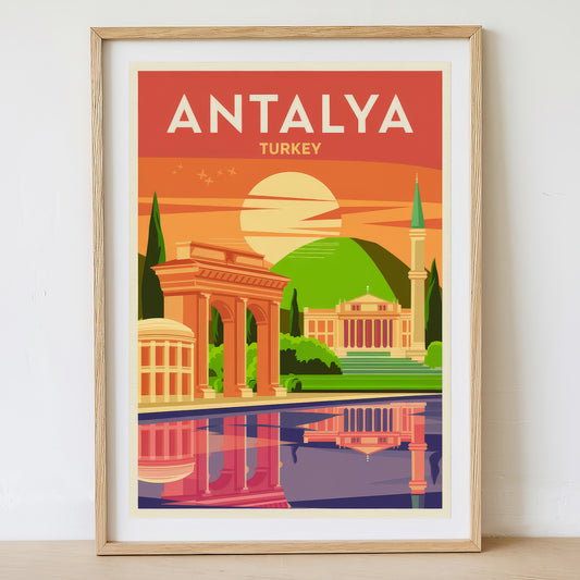 Antalya - Sunrise Drawing Travel Poster Print