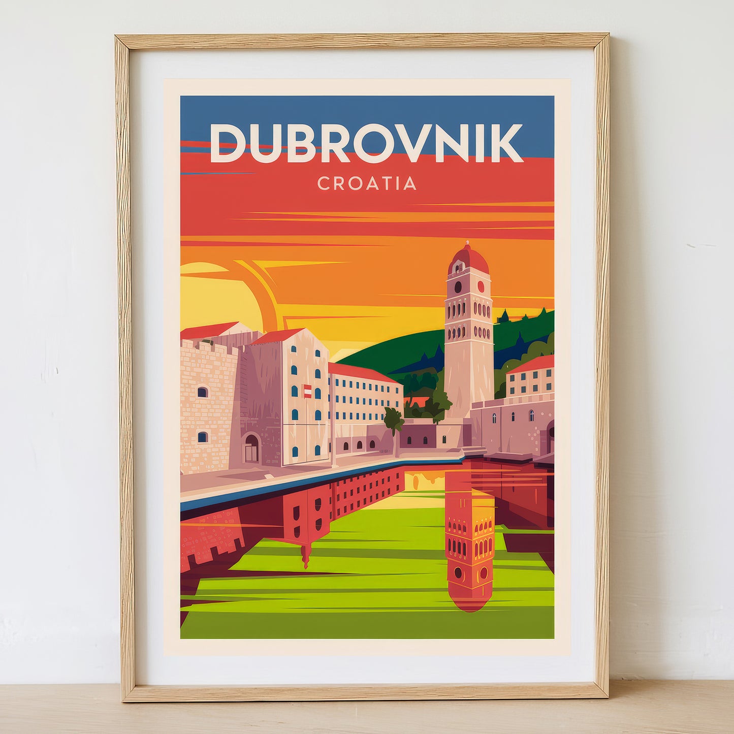 Dubrovnik - Sunrise Drawing Travel Poster Print