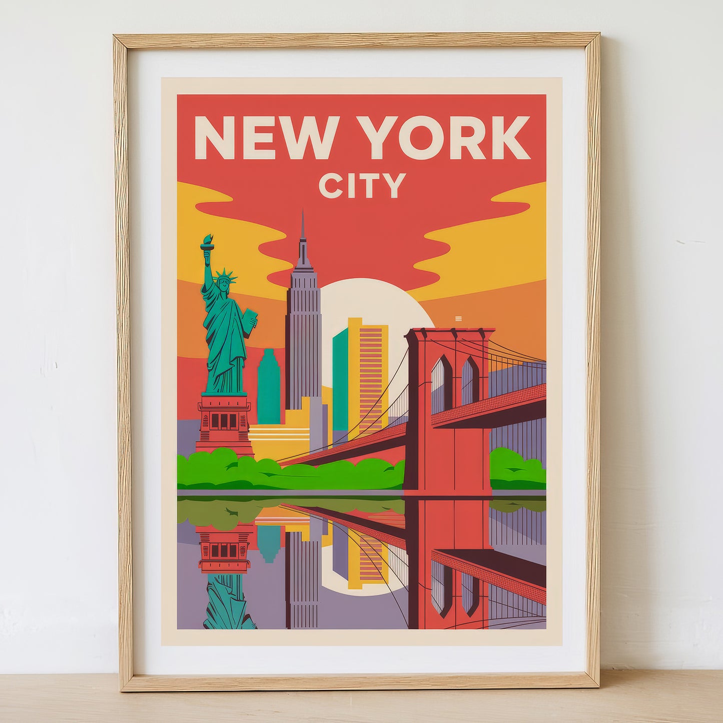 New York City - Sunrise Drawing Travel Poster Print