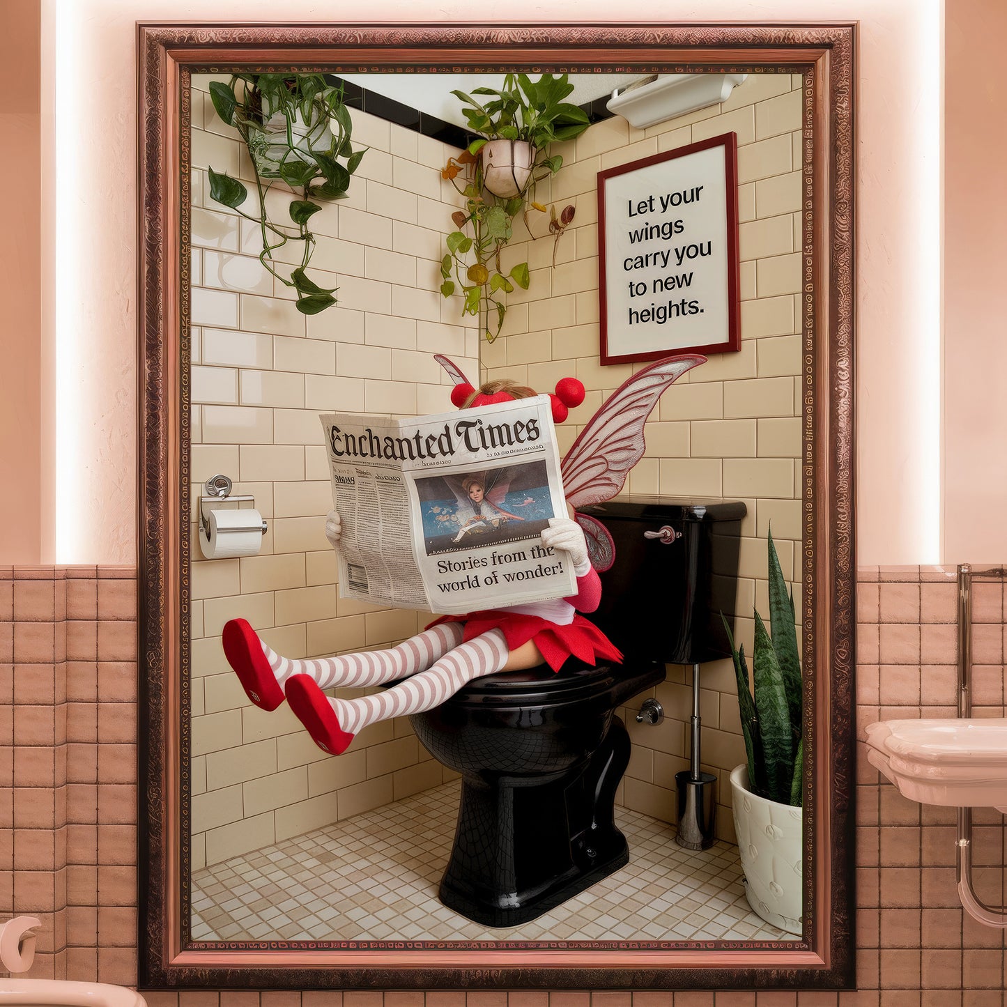 🖤 The Crimson Wink Fairy – Bathroom Critter Print 🖤