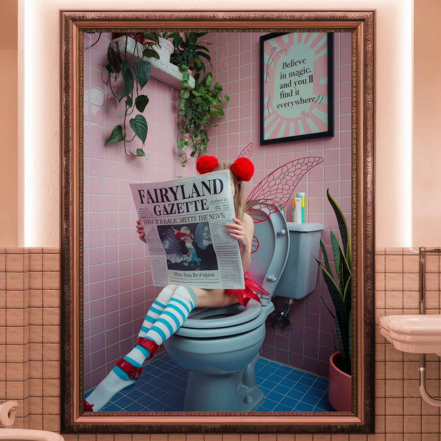 🍓 The Cherry Pompom Fairy – Bathroom Critter Print 🍓