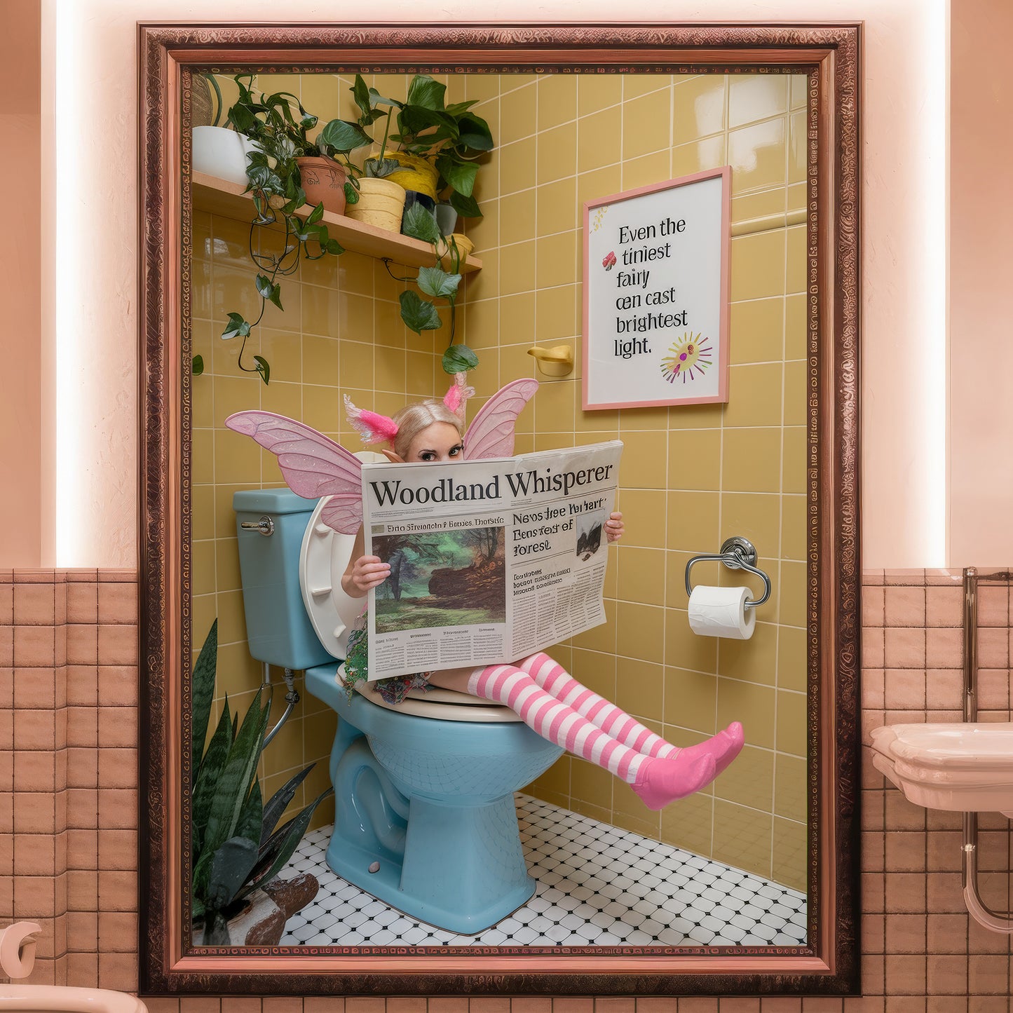 🌿 The Woodland Whisper Fairy – Bathroom Critter Print 🌿