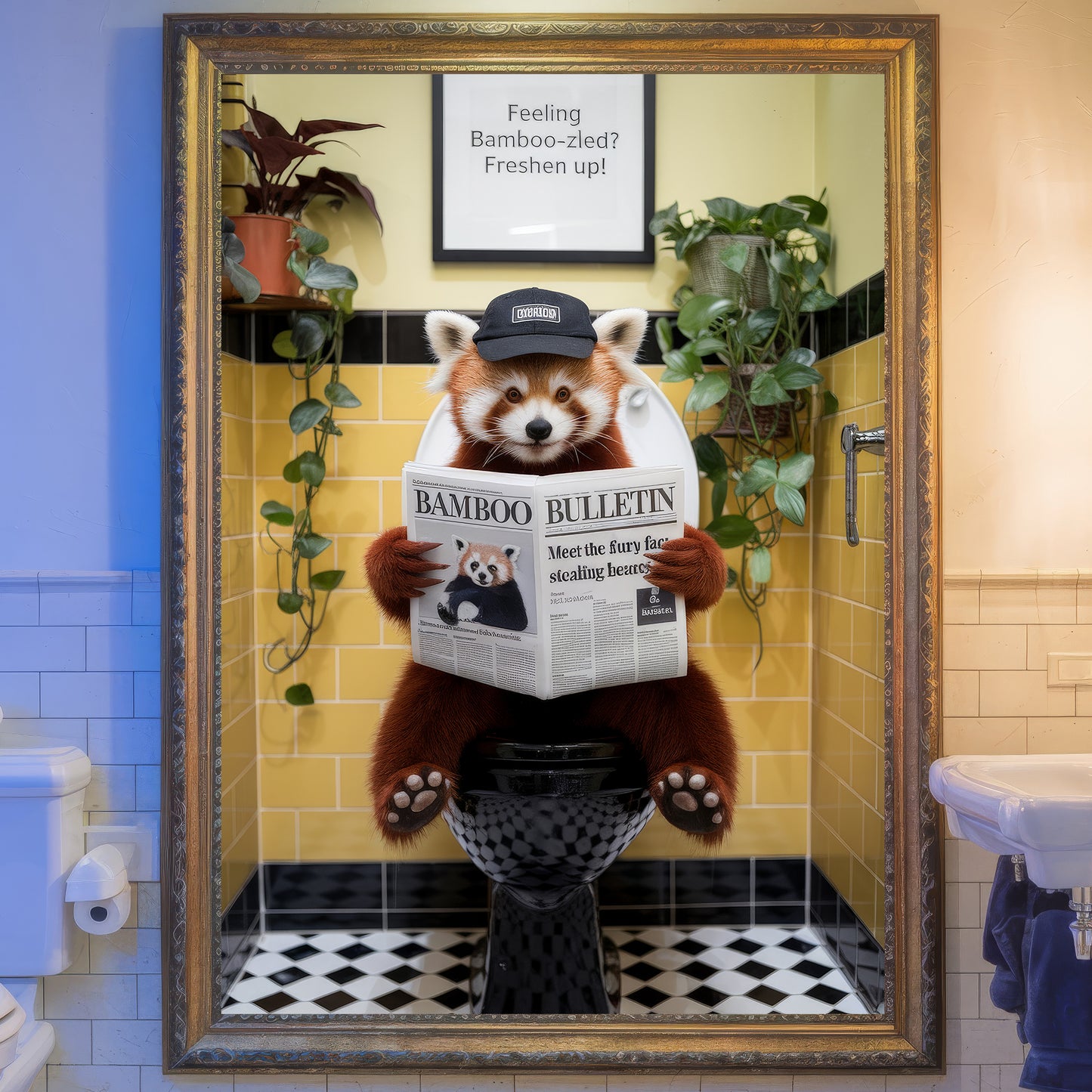 The Bamboo Bulletin – Red Panda Bathroom Critter Art Print