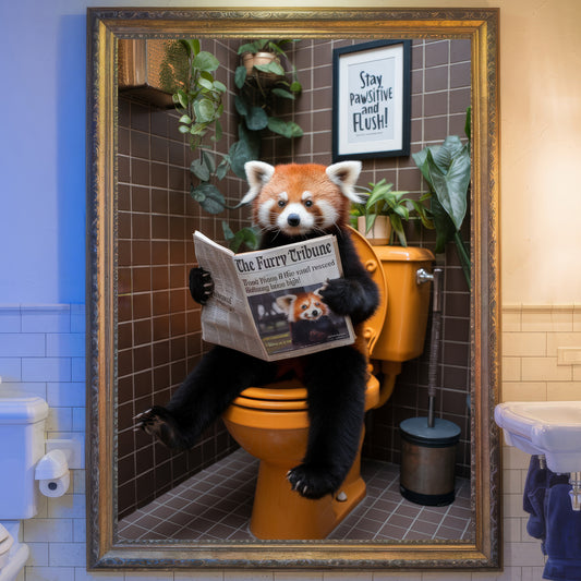 The Paw-sitive Panda – Red Panda Bathroom Critter Art Print