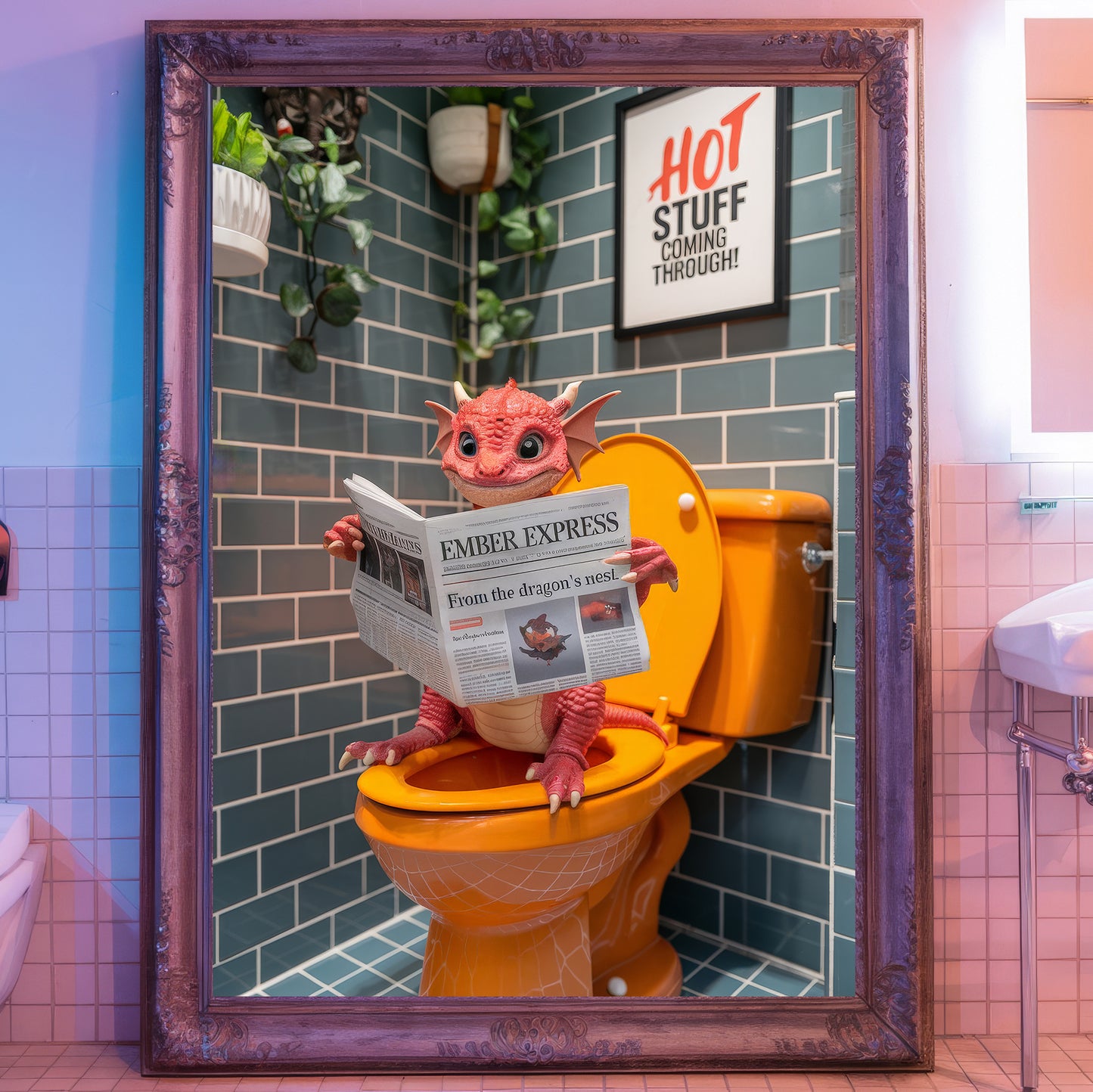 The Fiery Trendsetter (Red Dragon with Orange Toilet)