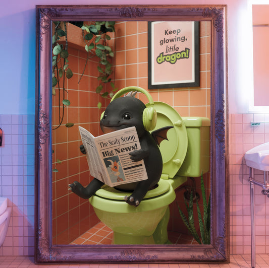 Adorable Black Dragon Bathroom Poster - Cozy & Cute