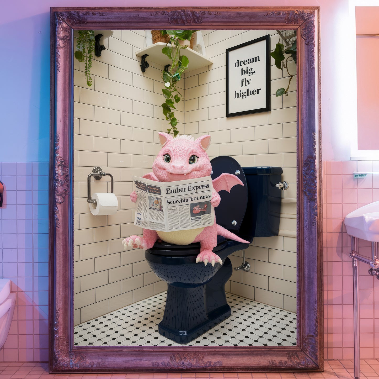 Pink Dragon Bathroom Print - Elegant & Fun