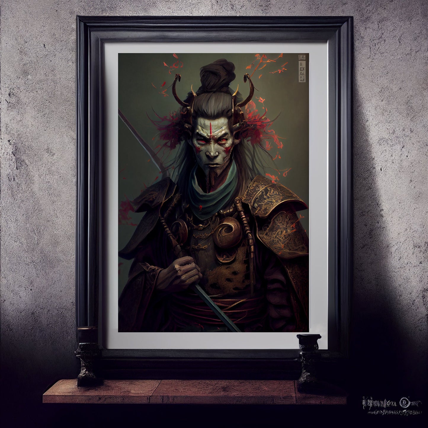 Samurai Art Print, Demonic Samurai Art Print Poster In Renaissance Style, Lovecraft Inspired. Demon Samurai Poster, Gothic, Occult painting