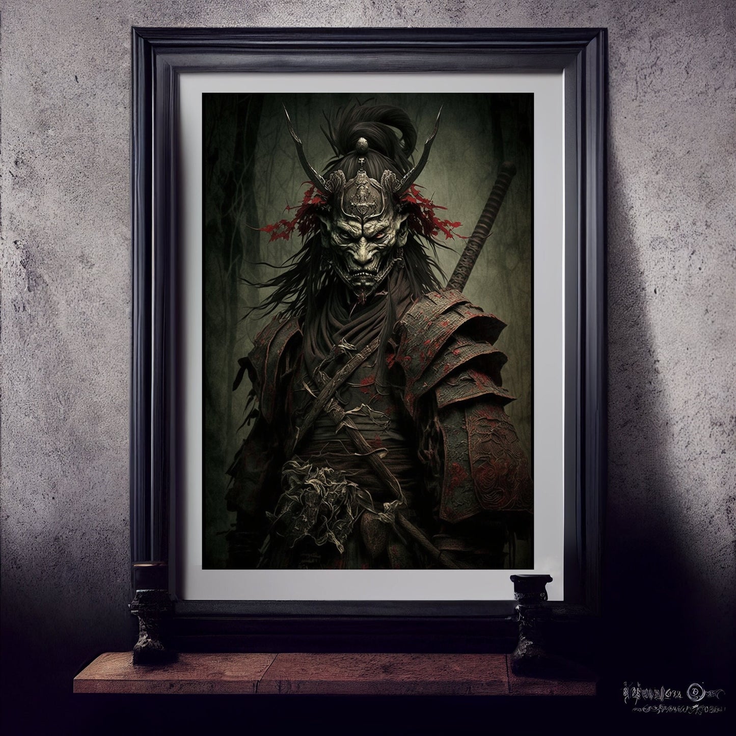 Samurai Art Print, Demonic Samurai Art Print Poster In Renaissance Style, Lovecraft Inspired. Demon Samurai Poster, Gothic, Occult painting