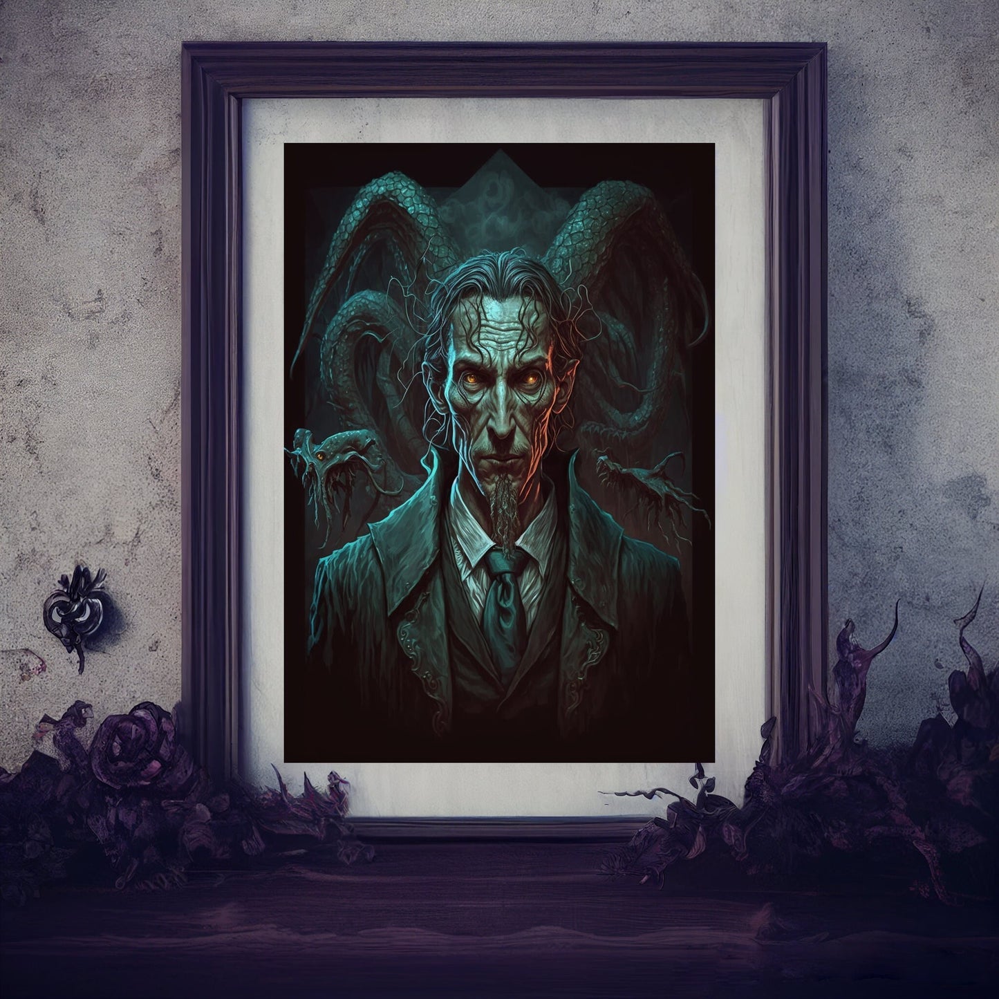 Sea Creature Art Print, Demonic Sea Creature Art Print Poster Renaissance Style, Lovecraft Inspired. Demon Poster, Gothic, Occult Painting