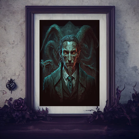 Sea Creature Art Print, Demonic Sea Creature Art Print Poster Renaissance Style, Lovecraft Inspired. Demon Poster, Gothic, Occult Painting