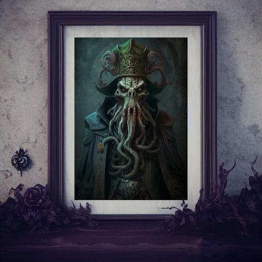 Sea Creature Art Print, Demonic Sea Creature Art Print Poster Renaissance Style, Lovecraft Inspired. Demon Poster, Gothic, Occult Painting