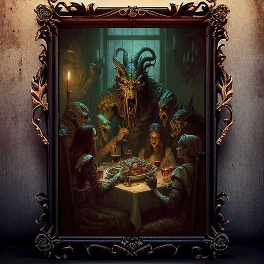 Sea Creature Art Print, Banquet From Hell Sea Creature Print Poster Renaissance, Lovecraft Inspired. Demon Poster, Gothic, Occult Painting
