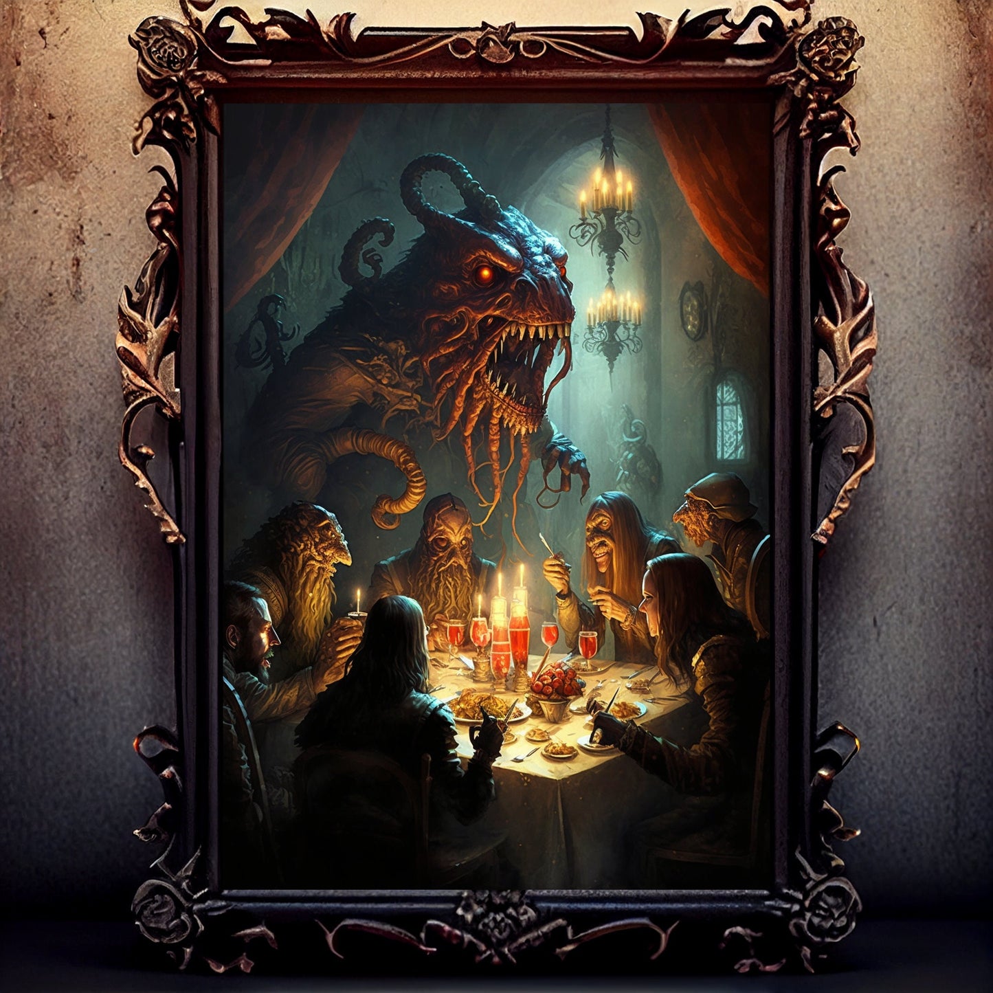 Sea Creature Art Print, Banquet From Hell Sea Creature Print Poster Renaissance, Lovecraft Inspired. Demon Poster, Gothic, Occult Painting