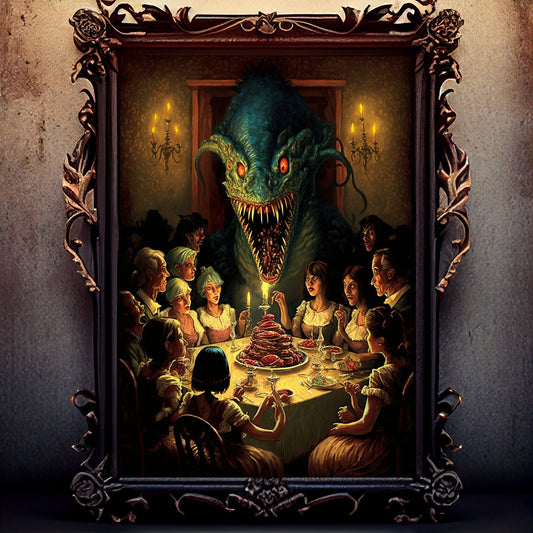Sea Creature Art Print, Banquet From Hell Sea Creature Print Poster Renaissance, Lovecraft Inspired. Demon Poster, Gothic, Occult Painting