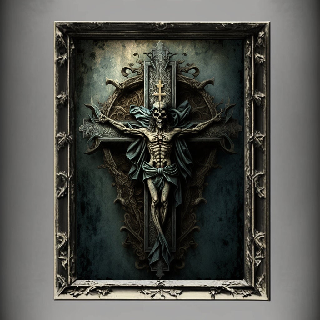 Crucifixion Art Print, Jesus Christ Crucifixion Print Poster Renaissance, Lovecraft Inspired. Demon Poster, Gothic Artwork, Occult Painting