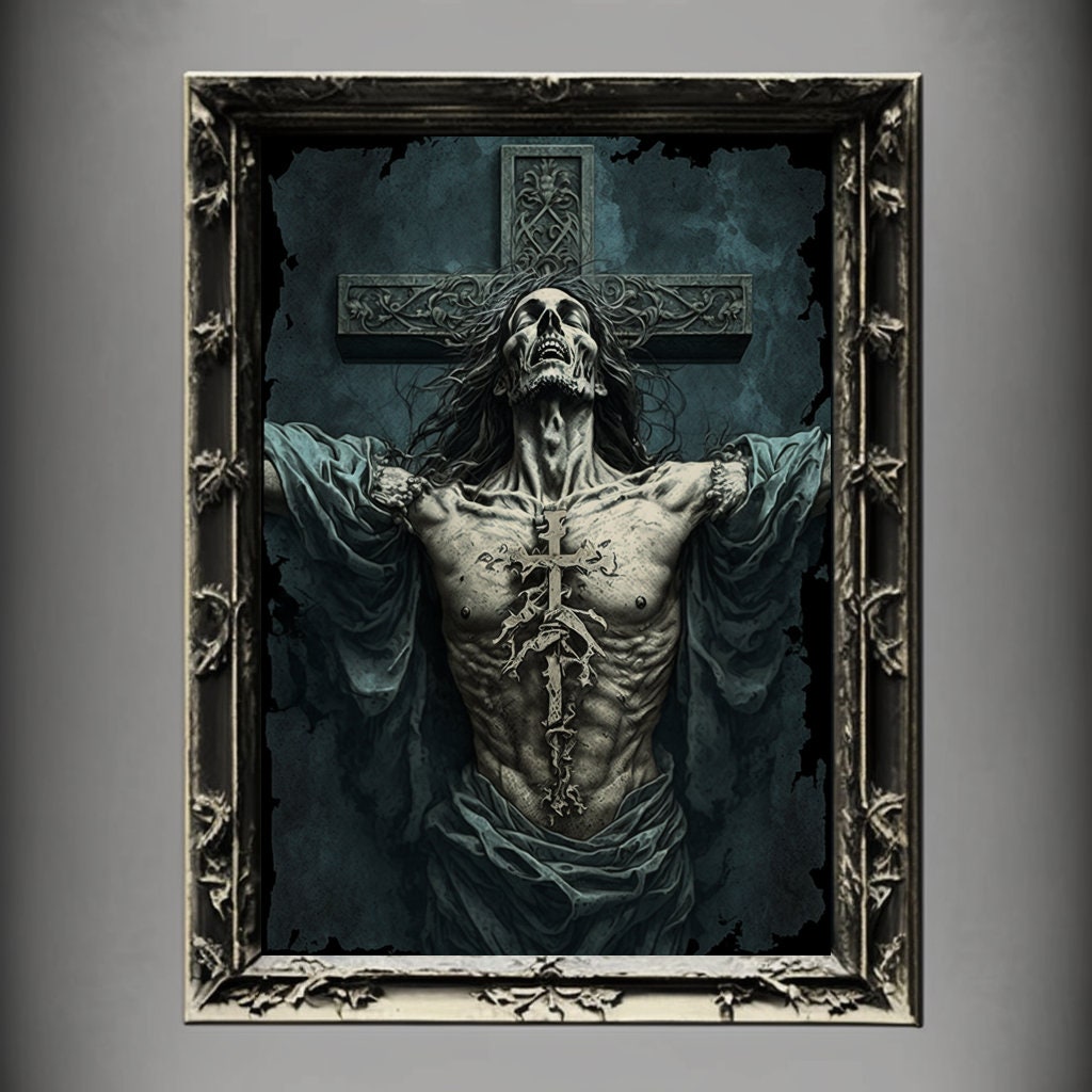 Crucifixion Art Print, Jesus Christ Crucifixion Print Poster Renaissance, Lovecraft Inspired. Demon Poster, Gothic Artwork, Occult Painting