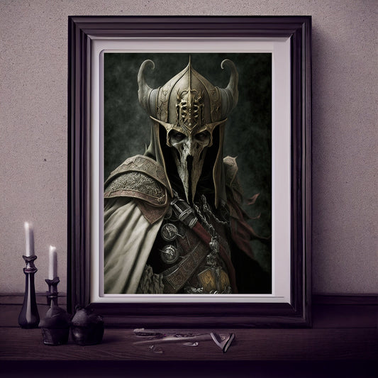Knights Templar Art Print, Demonic Samurai Art Print Poster Renaissance, Lovecraft. Demon Knights Templar Poster, Gothic, Occult painting