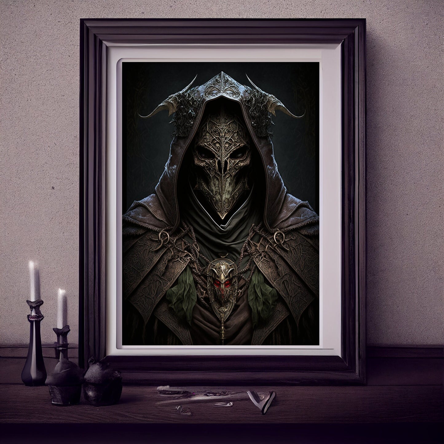 Knights Templar Art Print, Demonic Samurai Art Print Poster Renaissance, Lovecraft. Demon Knights Templar Poster, Gothic, Occult painting