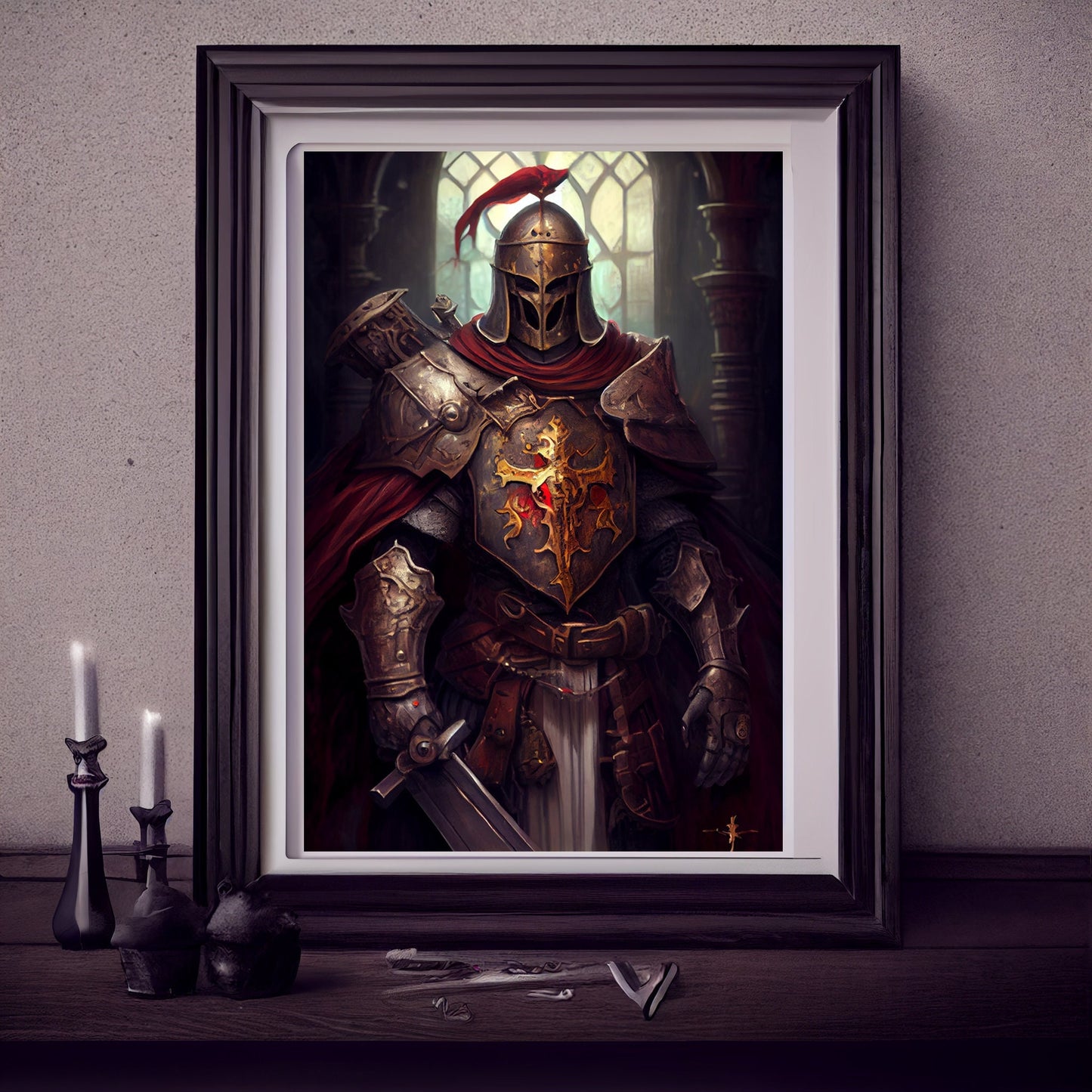 Knights Templar Art Print, Demonic Samurai Art Print Poster Renaissance, Lovecraft. Demon Knights Templar Poster, Gothic, Occult painting
