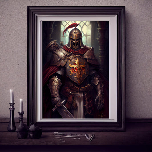 Knights Templar Art Print, Demonic Samurai Art Print Poster Renaissance, Lovecraft. Demon Knights Templar Poster, Gothic, Occult painting