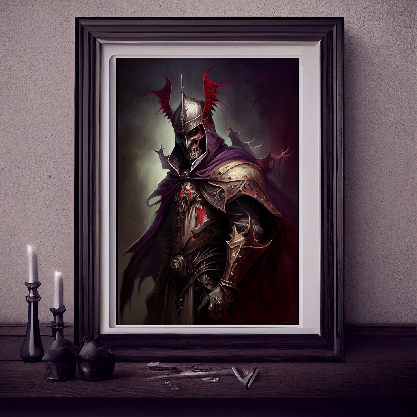 Knights Templar Art Print, Demonic Samurai Art Print Poster Renaissance, Lovecraft. Demon Knights Templar Poster, Gothic, Occult painting