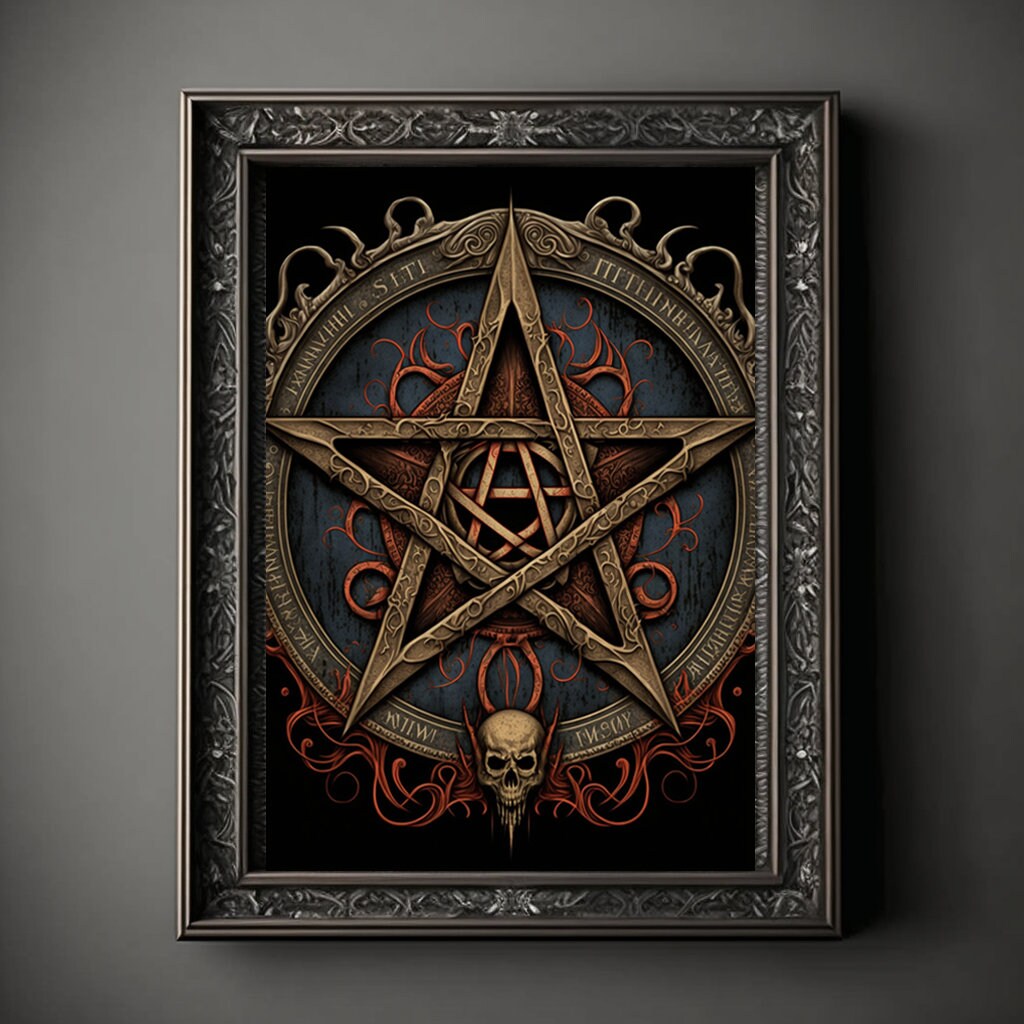 Pentagram Art Print, Demonic Pentagram Art Print Poster Renaissance, Lovecraft, Medieval. Demon Pentagram Poster, Gothic, Occult painting