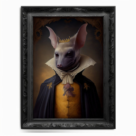 Bat Wall Art Print,  Animal Lover Vintage Regal Bat Art Print Poster Renaissance. Victorian Bat Portrait, Royal Painting Bat Home Decor Gift - Wall Art Poster Print