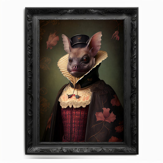 Bat Wall Art Print,  Animal Lover Vintage Regal Bat Art Print Poster Renaissance. Victorian Bat Portrait, Royal Painting Bat Home Decor Gift