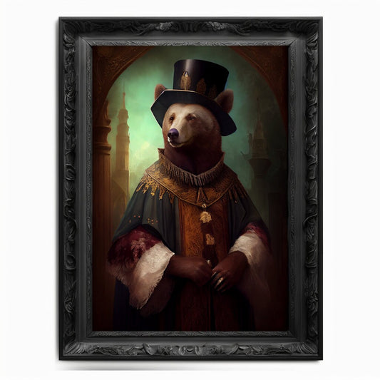 Bear Wall Art Print,  Animal Lover Vintage Regal Bear Art Print Poster Renaissance. Victorian Bear Portrait, Royal Painting Home Decor Gift - Wall Art Poster Print