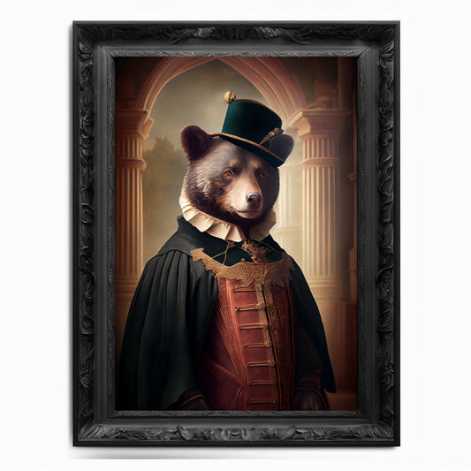 Bear Wall Art Print,  Animal Lover Vintage Regal Bear Art Print Poster Renaissance. Victorian Bear Portrait, Royal Painting Home Decor Gift - Wall Art Poster Print