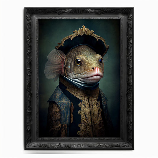 Fish Wall Art Print,  Animal Lover Vintage Regal Fish Art Print Poster Renaissance. Victorian Fish Portrait, Royal Painting Home Decor Gift - Wall Art Poster Print