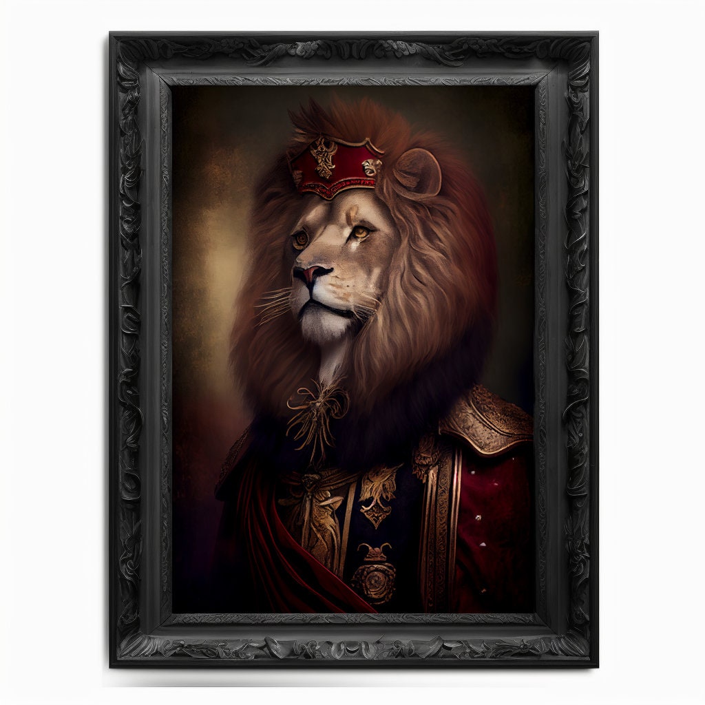 Lion Wall Art Print,  Animal Lover Vintage Regal Lion Art Print Poster Renaissance. Victorian Lion Portrait, Royal Painting Home Pet Gift