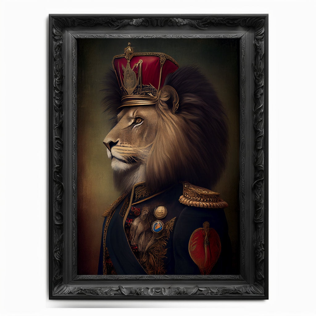 Lion Wall Art Print,  Animal Lover Vintage Regal Lion Art Print Poster Renaissance. Victorian Lion Portrait, Royal Painting Home Pet Gift